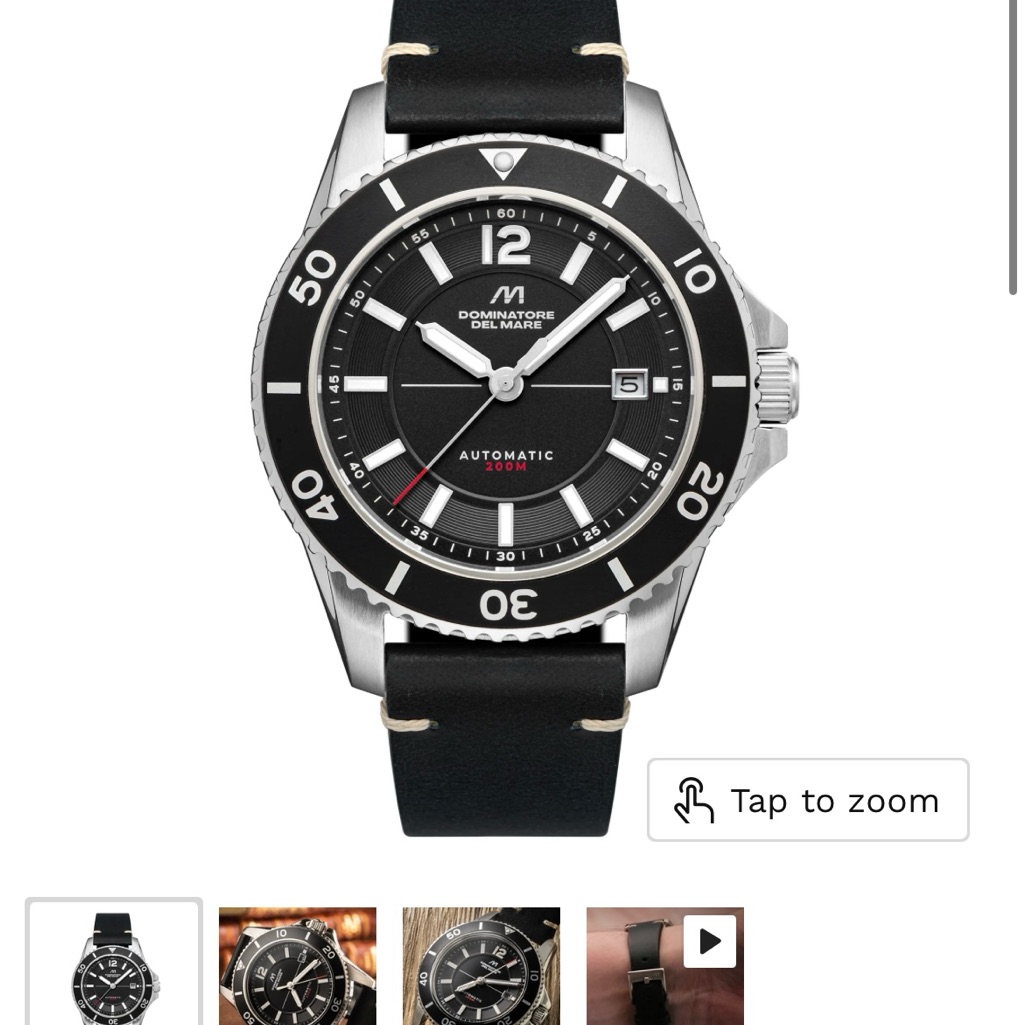 Mens Black Leather Strap Watch